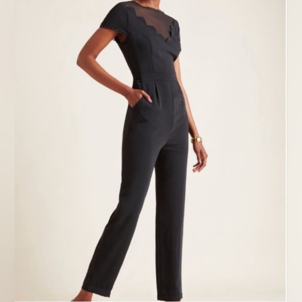 Anthropologie Black Scalloped Yoke Mini Dress - Picture 15 of 15